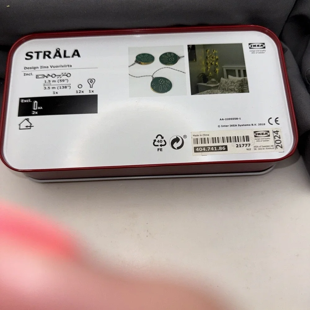 New IKEA STRALA LED string light with 12 lights, green battery operated/patterns